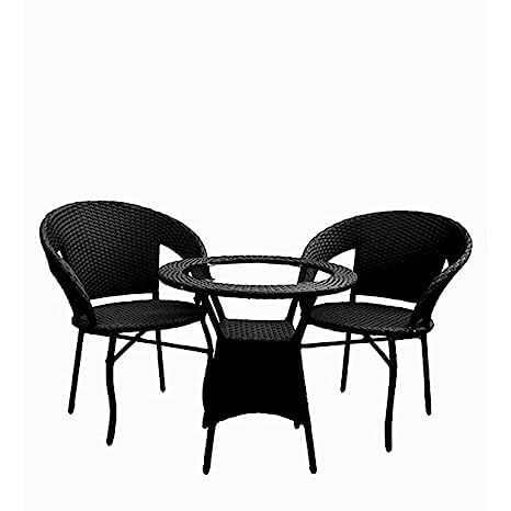 Image of Patio 2 Chair 1 Table Furniture Sets, 3 Pieces Outdoor, Indoor Furniture, Chairs Set, Coffee Table for Front Porch Outside Balcony (2+1)(Black)