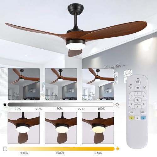 Baotree 52" Smart Low Profile Ceiling Fans with Lights and Remote, Flush Mount Ceiling Fan Control with WIFI/APP/Alexa/Google, Outdoor Indoor Walnut Ceiling Fan with Light for Bedroom Living Room by Baotree - Used condition - Image 3