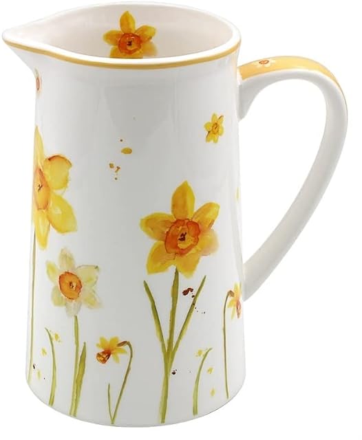 The Leonardo Collection LP94898 Ceramic Jug | Daffodils design | 1 Pc, White and Yellow