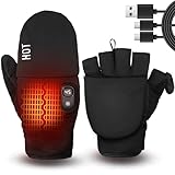 Rechargeable Electric Heated Gloves for Women Men, Flip Top Fingerless Heated Gloves, Full & Half Hand Heating Touchscreen Unisex Gloves for Cold Weather Work Skiing Cycling Snow Outdoor
