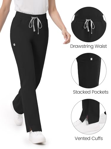 Image of Scrub Pants for Women - Straight Leg Medical Scrub Pants with 6 Pockets - Drawstring Soft Stretch Women Scrub Pant