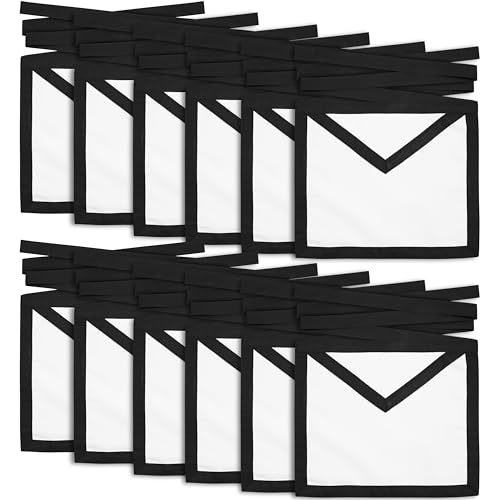 Set Of 12 Masonic Funeral White Apron | Premium Canvas Fabric with Black Ribbon – Handcrafted Traditional Regalia 14 Inches X 16 Inches