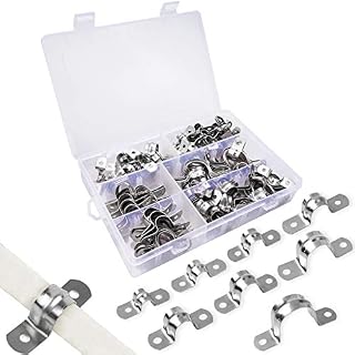 YEYIT 100 Pcs Stainless Steel Pipe Strap Clips 304 U Shaped Pipe Straps Saddle Clip 8 Sizes Two Hole Tube Strap Tension Clips for Water Gas Pipe