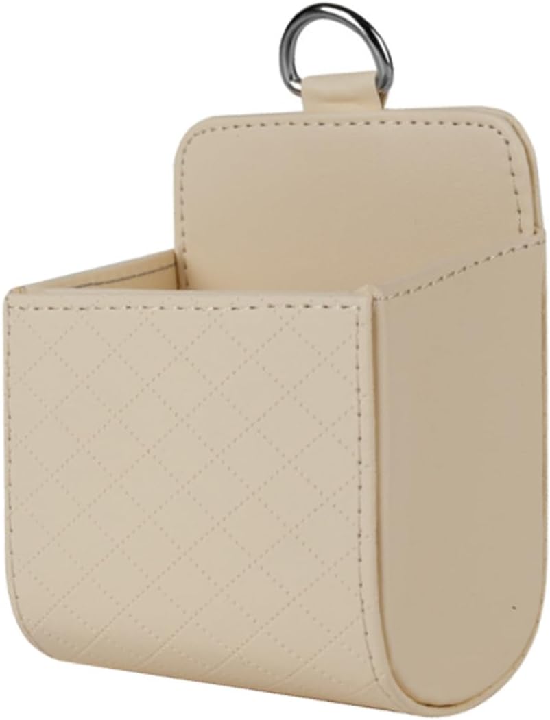 Caja de almacenamiento para ventilación de coche con gancho, bolsa organizadora para teléfono móvil, monedero y bolígrafo para viajes y uso diario, color beige
