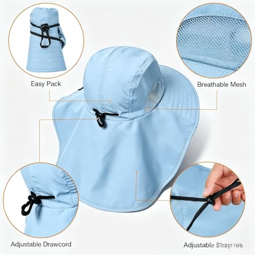Image of Solaris Sun Hat with Neck Flap, UPF 50 Sun Protection Lightweight Sun Cap for Men Women, Wide Brim Hat for Fishing Hiking