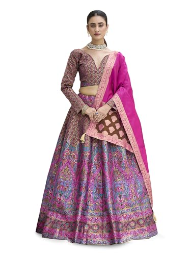 Image of PURVAJA Women's Kanjiwaram Semi-Stitched Lehenga choli