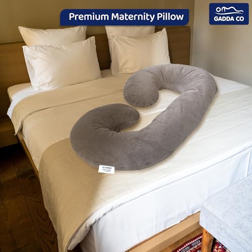 Image of GADDA CO Pregnancy Pillows for Sleeping C-Shape Full Body Pillow and Maternity Support - for Back, HIPS, Legs, Belly for Pregnant Women with Removable Washable Velvet Cover (Grey)