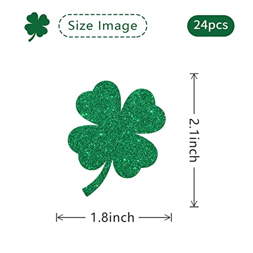 24 Pcs Four Leaf Clover Cupcake Toppers / Lucky Festival Cupcake Toppers / Baby Shower / St. Patrick's Day Party Birthday Party Cupcake Decorations / Green Glitter #TOP1