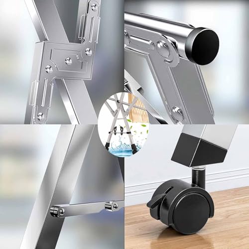 GRPDMDM 5Poles Folding Clothes Drying Rack,Stainless Steel Laundry Rack with Wheels, Blanket Rack,Clothe Sline, Extendable,with Windproof Hooks,for Indoor Outdoor by GRPDMDM - Image 3