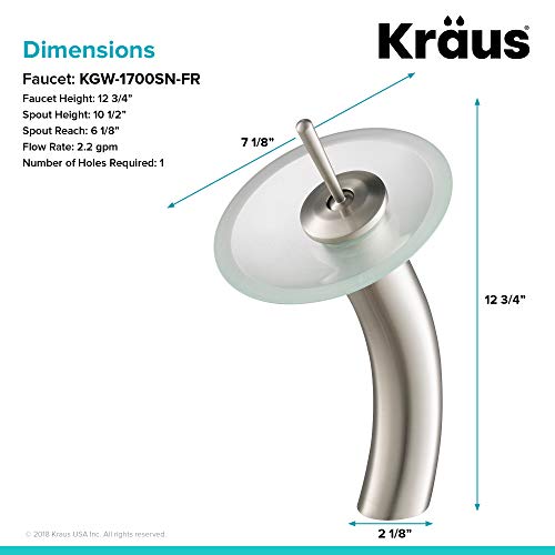 Kraus Kgw-1700Sn-Fr Single Lever Vessel Glass Waterfall Bathroom Faucet Satin Nickel With Frosted Glass Disk #TOP5