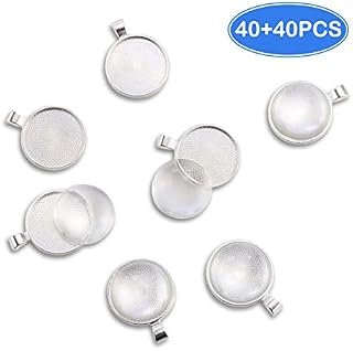 Oopsu 40 Pieces Transparent Glass cabochons with 40 Silver Pendant Trays, Clear Glass