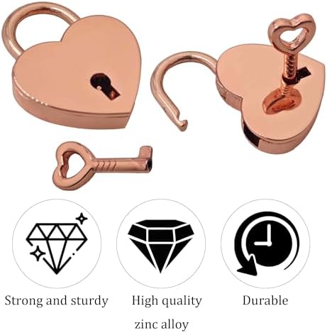 2PCS 1.5 x 1.2in Mini Heart Shaped Padlock with Keys, Small Metal Decorative Locks for Diary Book Jewelry Box Storage Box Notebook Handbag (Rose Gold) — 사진 3