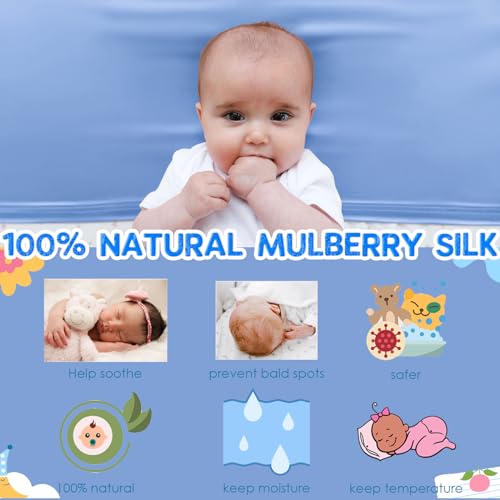 Image of PROMEED 2 Pack 100% Mulberry Silk Crib Sleeve for Baby Hair Loss Prevention, Premium 23 Momme Natural Silk Bassinet Slip for Bassinets /Cradles /Cots /Cribs (Light Blue)