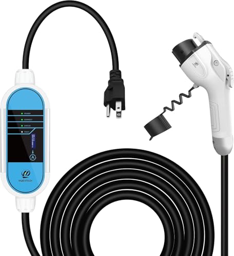 EV Charger Level 1, J1772 Electric Car Charger, 110V 16 Amp Portable Electric Vehicle Charging Station with NEMA 5-15 Plug 16.4 ft Cable