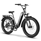 VEEFA L1 Electric Bike for Adults 750W/Peak 1000W Motor 48V 13AH Removable Battery Step-Thru Electric Bicycle 26' x 4.0' Fat Tire Mountain Ebike 28MPH E Bike 7-Speed Gray