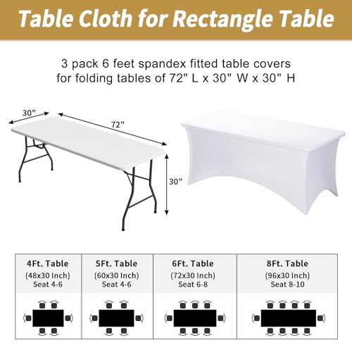 image for Fixwal 3 Pack White Table Cloths Rectangle 6FT, Tablecloths Rectangula