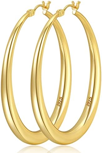 LOUMILEO Gold Hoop Earrings for Women 14K Real Gold Plated Large Gold Hoop Earrings Hypoallergenic Big Hoop Earrings Lightweight Thick Gold Hoops for Women Girls (50mm)