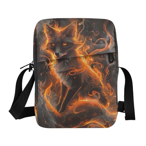 Crossbody Bag Neon Glowing Fire Fox Animal Messenger Bag for Women Men Purse Shoulder Bag Satchel Bag with Adjustable Strap 214B5954