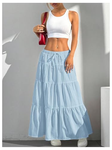 Image of Verdusa Women's Long Maxi Skirt Boho Flowy Flared Ruffle Skirts 2026 Beach Vacation Summer Going Out Outfits