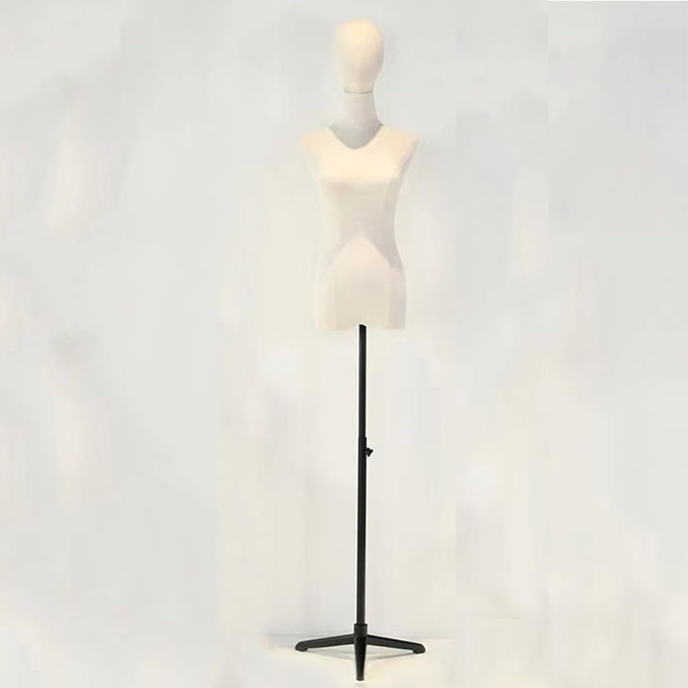 Female Dress Form Woman Mannequin Torso, Head and Wooden Arms, Height Adjustable Tailor Dummy Dress Form Clothing Display Stand Sewing Clothing Jewelry Display Medium Black 7