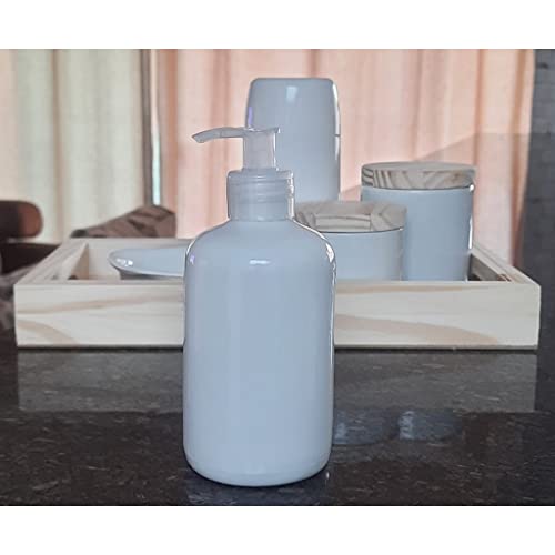 Kit higiene bebê 6 peças - Bandeja, Garrafa térmica, potes, porta álcool e molhadeira - Peças porcel
