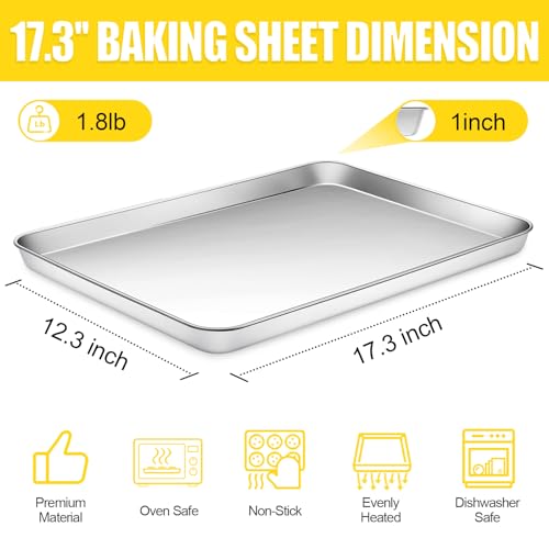 Terlulu Baking Sheet, Cookie Sheet, Stainless Steel Baking Pan, 2 Piece-17.3''x 12.3'' x 1'', Half Sheet Pan for Oven, Baking Tray for Baking&Roasting, Nonstick&Nontoxic&Easy Clean by Terlulu - Image 2