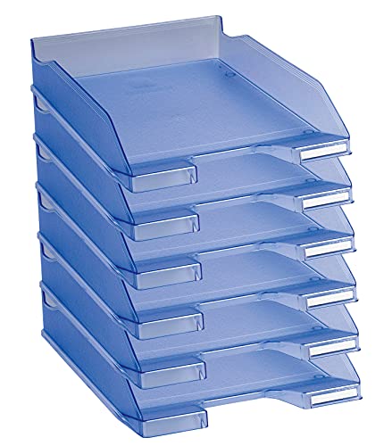 Exacompta 11310D 6er Pack Premium Briefablage Combo Midi DIN A4. Ideale Briefkörbe für Ihre Organisation. Robuste und stapelbare Ablagekörbe eisblau transluzent