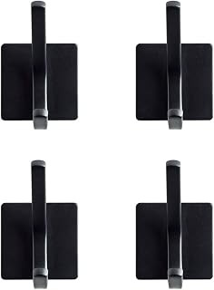 Towel Hook/Adhesive Hooks - SUS 304 Stainless Steel Self Adhesive Wall Mount Coat Robe Hooks Towel/Clothes Hanger for Bathroom Kitchen Black 4-Pack