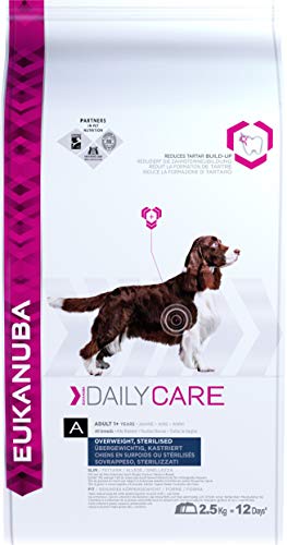Eukanuba Daily Care Overweight / Sterilised Trockenfutter – Fettarmes Spezialfutter für übergewichtige oder kastrierte Hunde, 2,5 kg