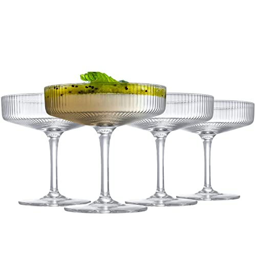 Hacaroa 4 Pack Vintage Coupe Glasses, 6.5 Oz Crystal Clear Cocktail Glasses, Short Stem Manhattan Martini Gimlet Glassware for Drinking Champagne, Sweet Wine, Martini