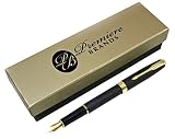Classic Fountain Pen by Premiere. Matte Black Finish, Gold Plated Clip, Trim and Medium Fine Nib, Ex