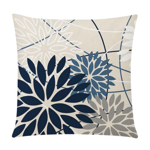 Blue Beige Throw Pillow Covers 18x18 Set of 6, Daisy Floral Linen Decor by COMMINY - Used condition - Image 7