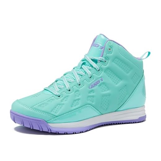 AND1 Showout Girls & Boys Basketball Shoes Kids, Boys High Top Sneakers - Aqua Blue/Lavender, 7 Big Kid
