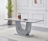 Gnrolaz Marble Dining Table for 6 People,63' Faux Marble Grey Kitchen Table with Imitation Marble Grain Top and U-Shaped Support Base for Room Restruant