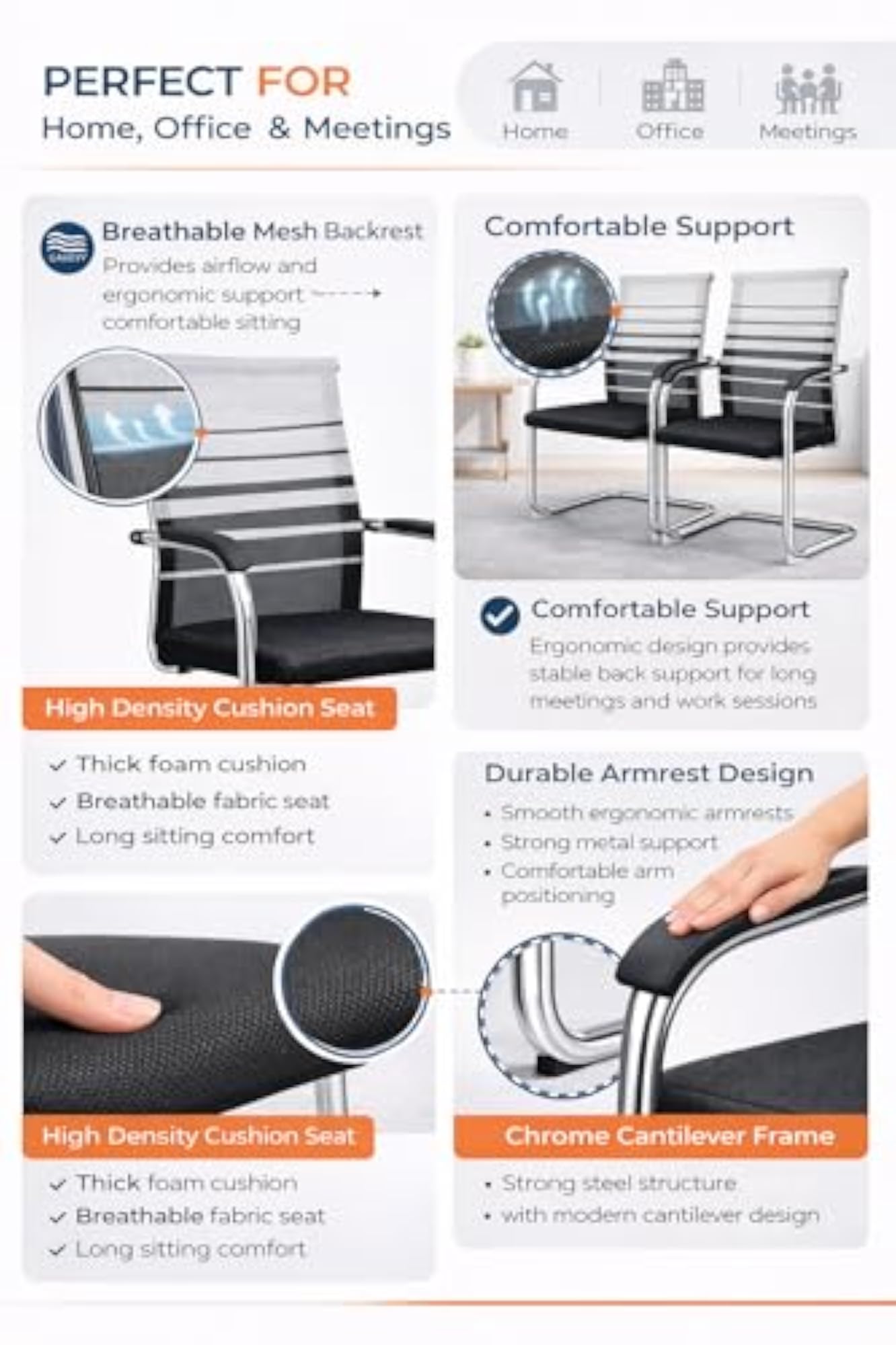 Set of 2 Mesh Office Guest Chairs with Chrome Frame