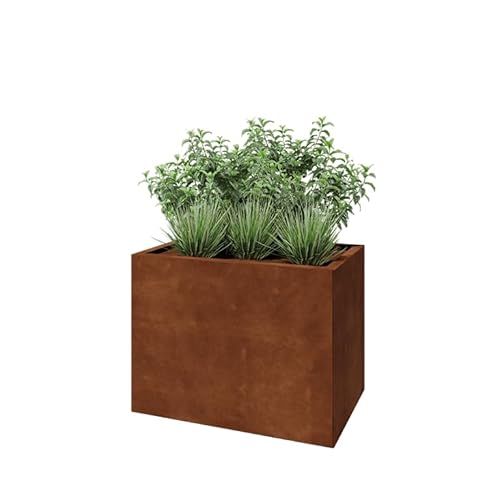 MySteel | Fioriera in acciaio Corten - Rettangolo - 80x50x60cm - Colore ruggine - con fondo