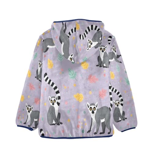 Lemurs Among Leaves and Dots Toddler Fleece Jacket Girl Boys Hooded Fleece Jacket Coat Warm Outwear Zip-up 3-10T2
