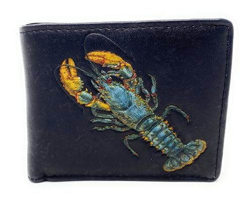 Shag Wear Deep Sea Crustaceans Lobster and Crab Shellfish Billfold Wallet For Men and Teen Boys Vegan Faux Leather Black