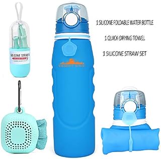 Collapsible Silicone Water Bottle (26 oz) BPA-Free, Leak Proof, Sports, Hiking, Travel, Yoga