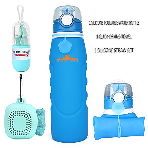 Collapsible Silicone Water Bottle (26 oz) BPA-Free, Leak Proof, Sports, Hiking, Travel, Yoga