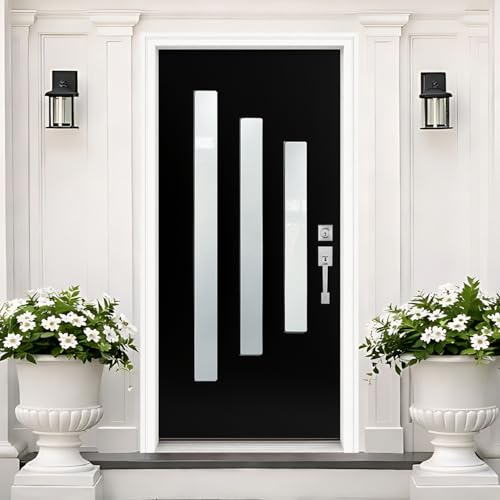 36x80'' Fiberglass Exterior Entry Door, Modern Front Door Left Hand Inswing Black Textured Finished Frosted Glass Knock-Down Door, 4-9/16'' Vinyl Frame and Brickmould Included