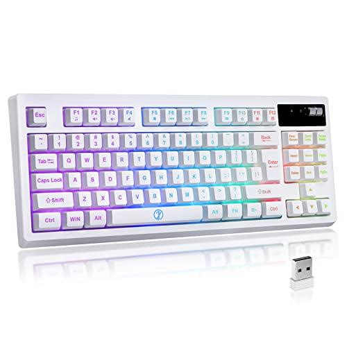 ZJFKSDYX L87 Wireless Gaming Keyboard with RGB Backlit, Mechanical Feeling, Ergonomic Design, Rechargeable Battery for PC, PS4, Xbox One, Mac - Teclado Gamer (White)