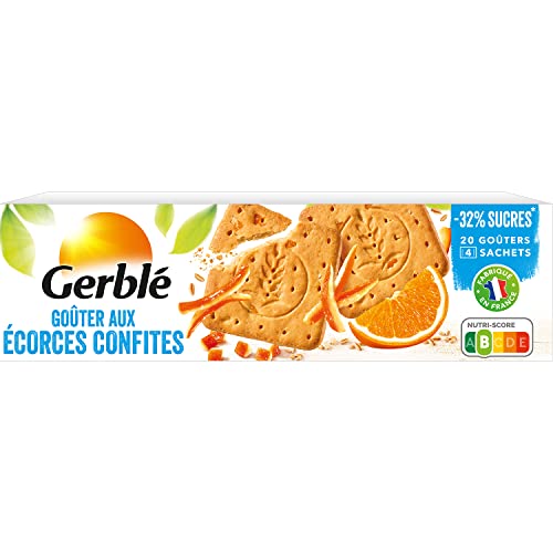 Gerblé Goûters aux Écorces Confites – Saveur agrumes, très pauvres en sel, sans conservateurs, riches en fibres, 4 pochons, 360g