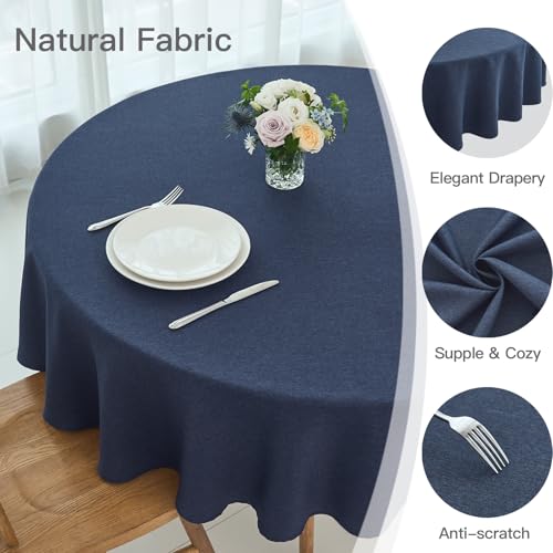maxmill Round Linen Textured Tablecloth Spill-Proof Stainproof Wrinkle Free Washable Fabric Table Cloth for Circular Table Cover, Dining Room Buffet Banquet Parties Holiday Dinner, 70 Inch Navy Blue by maxmill - Image 4