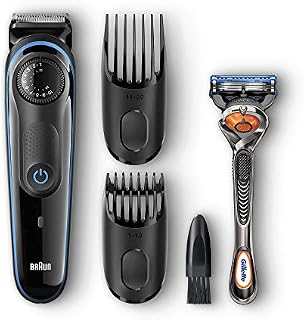 Braun BT3040 Beard Trimmer for Men, Cordless Hair Clipper, Black/Blue, with Gillette ProGlide