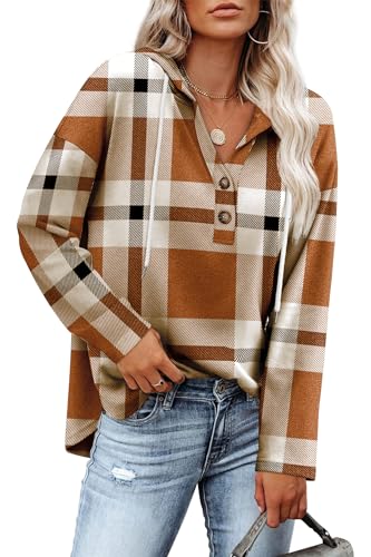 RUMIA Womens Tops V Neck Button Sweatshirt for Women Pullover Long Sleeve Shirts Fall Outfits 2025 Loose Fit S-3XL
