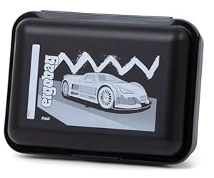 ergobag Brotdose mit Motiv und Trennfach BPA-frei Spülmaschinenfest Robust Kinderfreundlich Rennauto - Schwarz