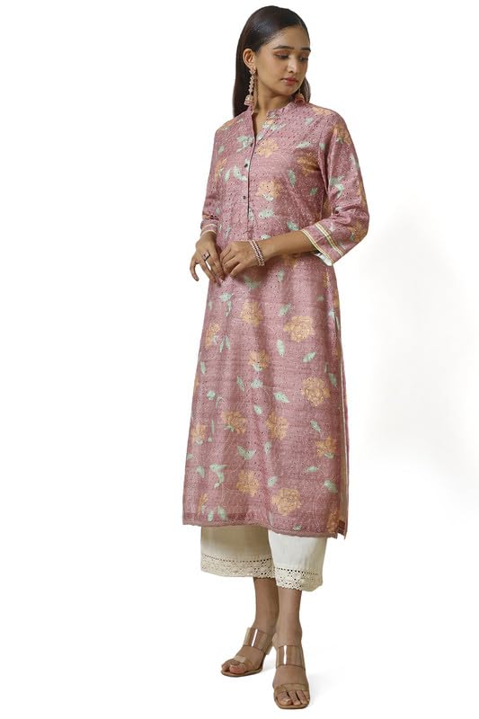 Image of Soch Womens Onion Pink Rayon Floral Print Kurta