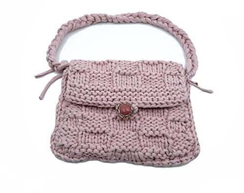 Sac à bandoulière tricoté main rose beige sac enveloppe laine 30cm