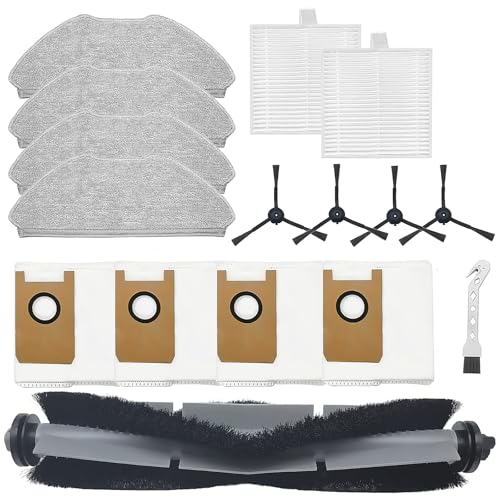 DianSung Accessoires pour AIRROBO T20 robot aspirateur pièce de rechange, Brosses à rouleau, 4 Chiffon, 4 sacs à poussière, 4 brosses latérales, 2 filtres